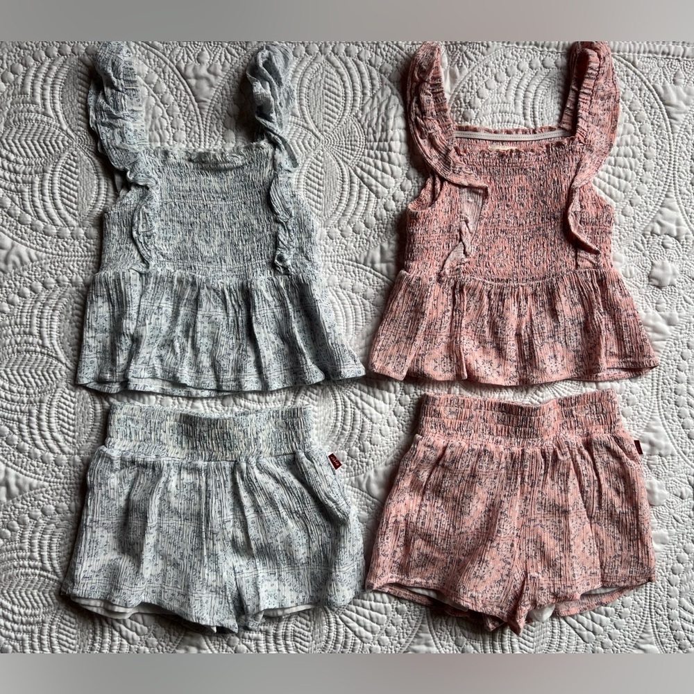 EUC Pink and Blue Ruffle Top and Shorts Set
